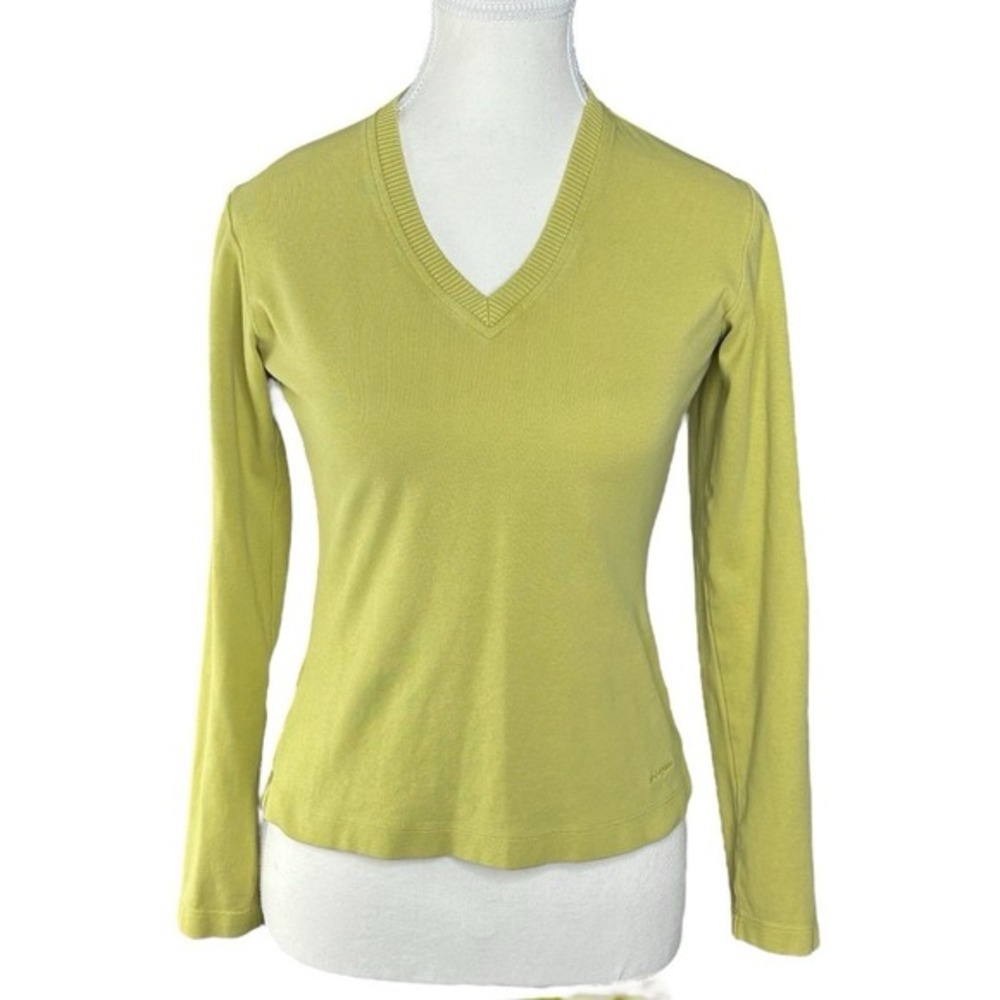Patagonia Women‎ XS Chartreuse Green Organic Cotton V-Neck Long Sleeve Top VTG